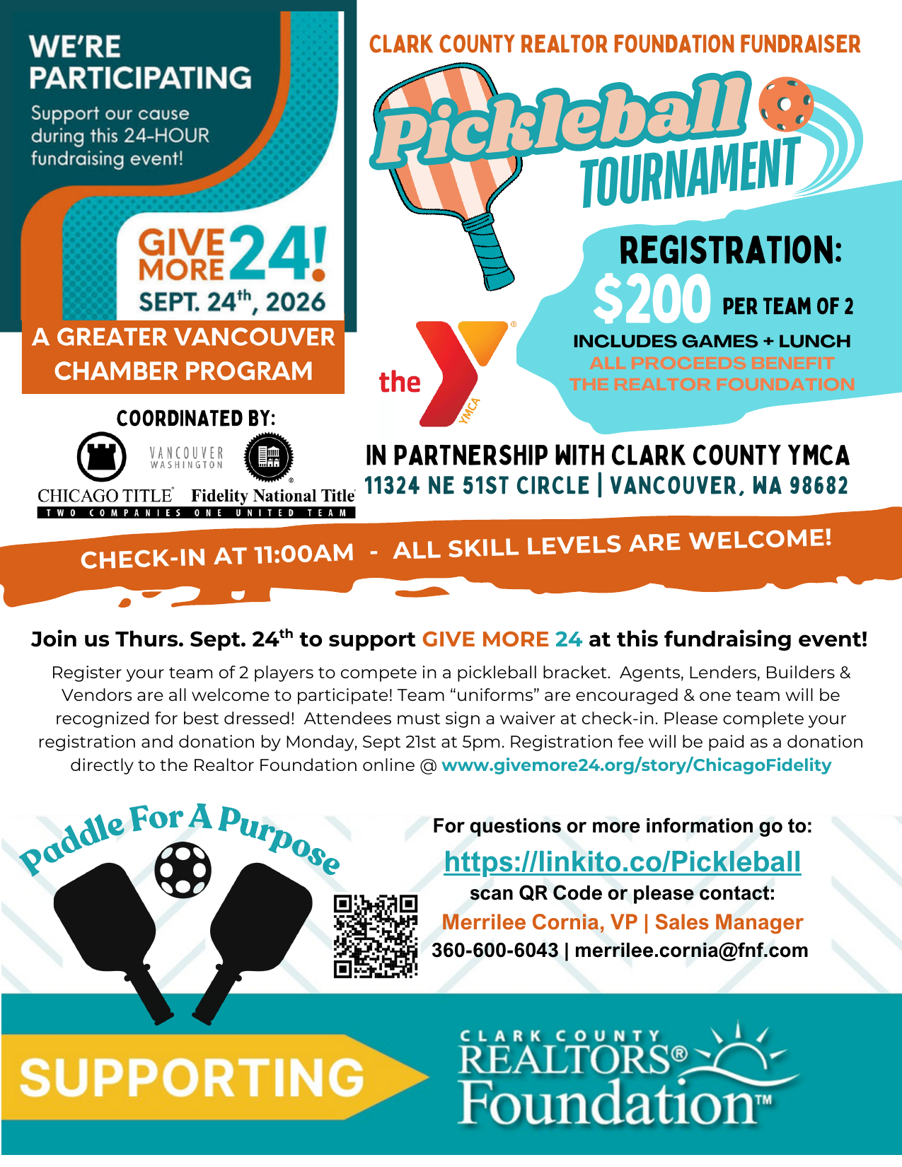 Official Give More 24 Pickleball Tournament event flyer
